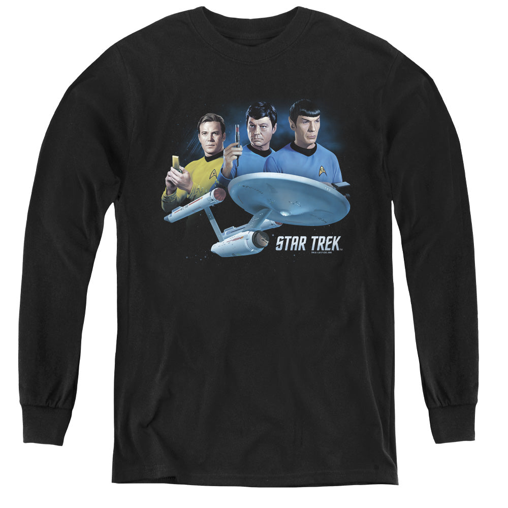 STAR TREK/MAIN THREE - YOUTH LONG SLEEVE TEE - BLACK
