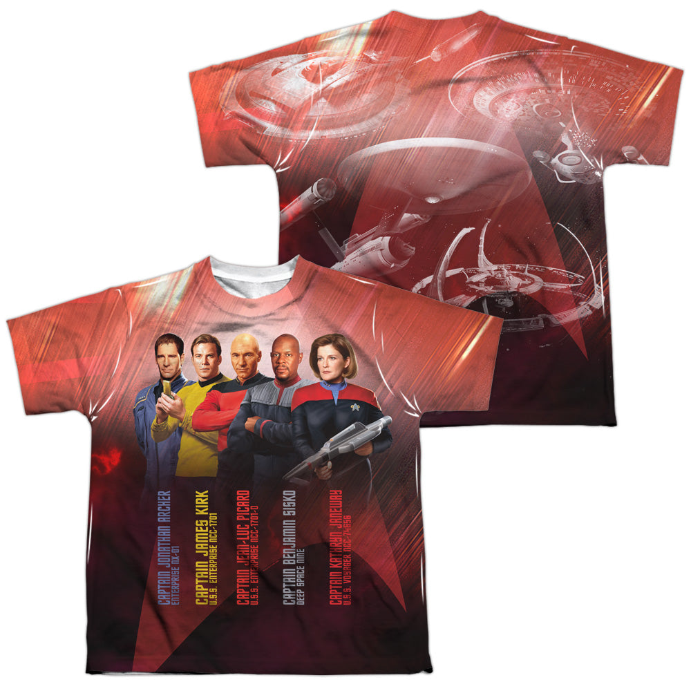 STAR TREK/CAPTAINS (FRONT/BACK PRINT) - S/S YOUTH POLY CREW - MULTI