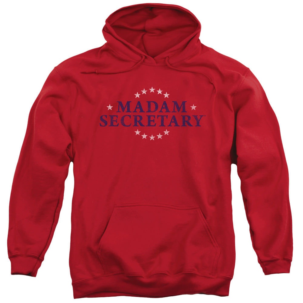 MADAM SECRETARY/DISTRESS LOGO - ADULT PULLOVER HOODIE - RED