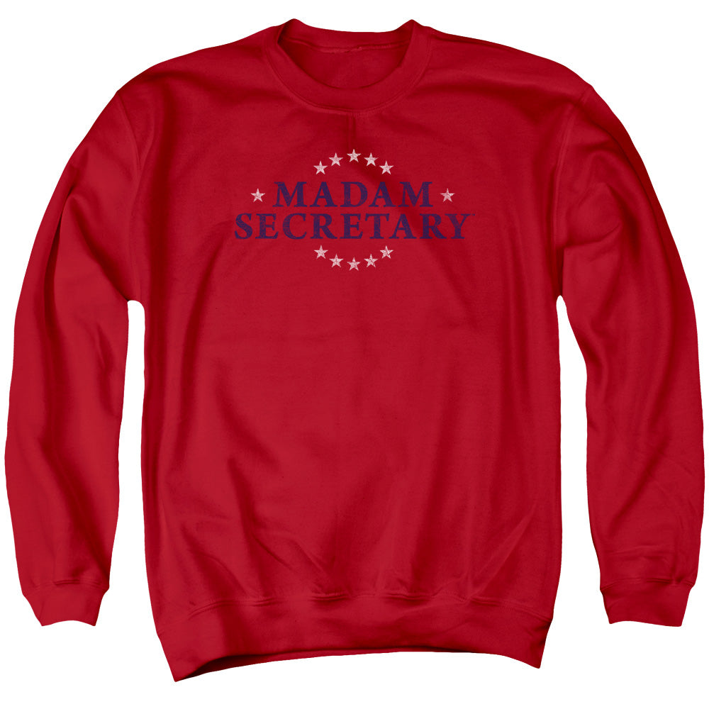 MADAM SECRETARY/DISTRESS LOGO - ADULT CREWNECK SWEATSHIRT - RED