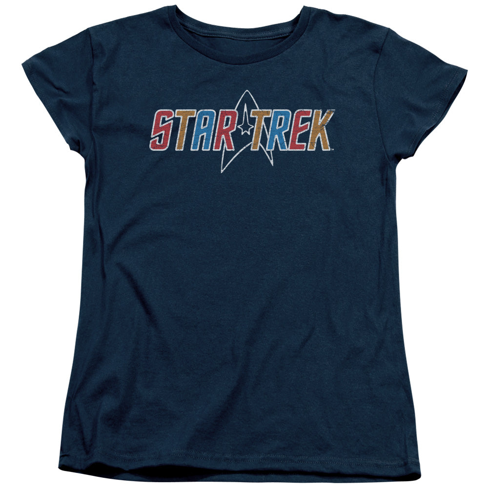 STAR TREK/MULTI COLORED LOGO - S/S WOMENS TEE - NAVY