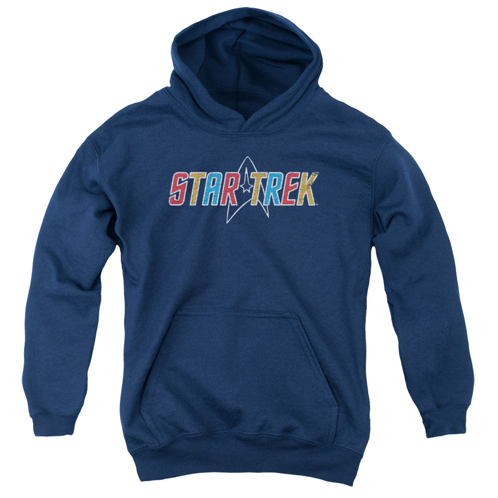 STAR TREK/MULTI COLORED LOGO - YOUTH PULLOVER HOODIE - NAVY