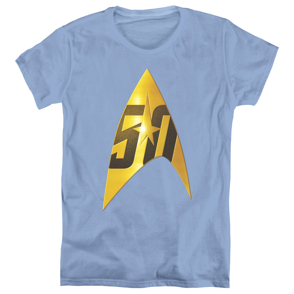 STAR TREK/50TH ANNIVERSARY DELTA - S/S WOMENS TEE - CAROLINA BLUE