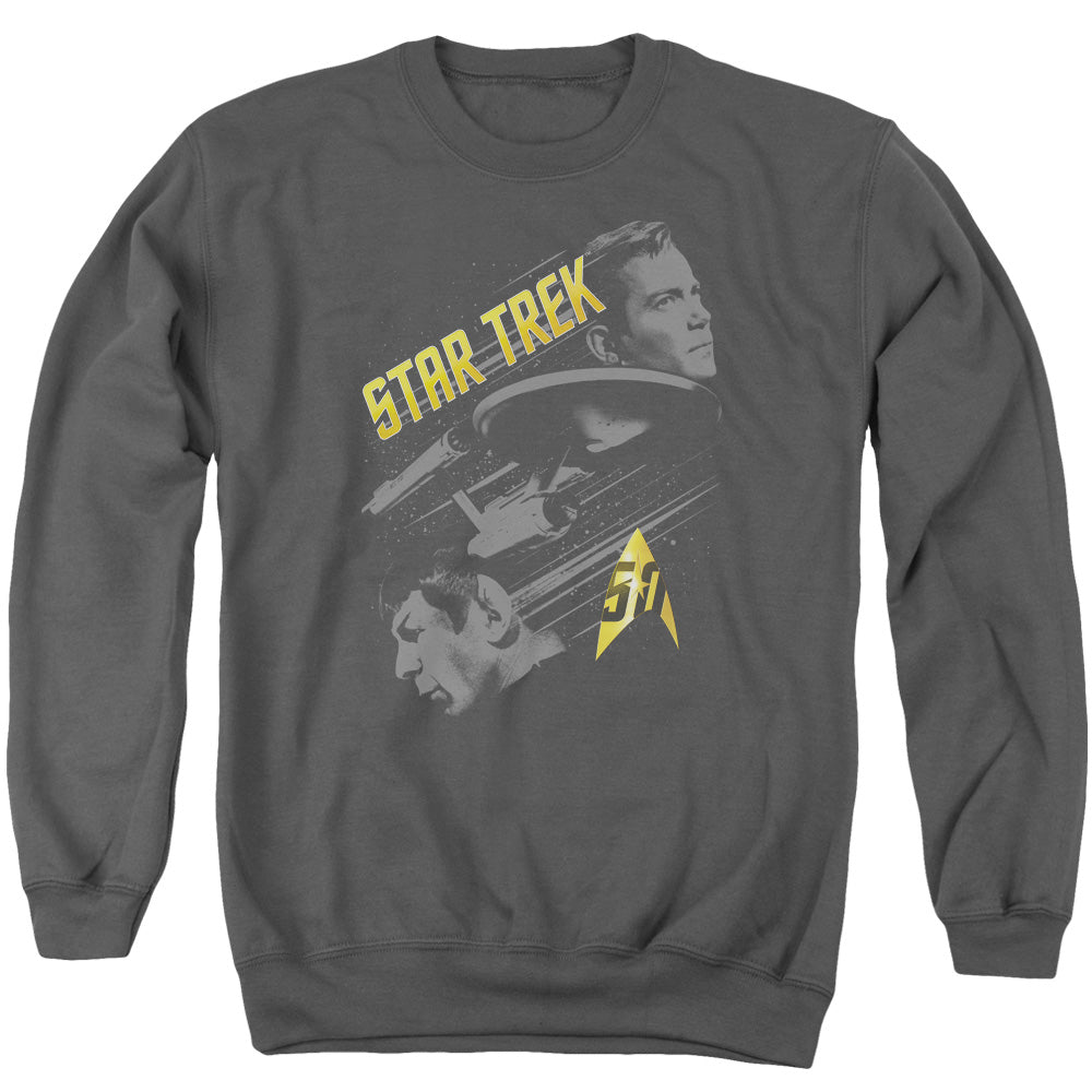 STAR TREK/50 YEAR FRONTIER - ADULT CREWNECK SWEATSHIRT - CHARCOAL