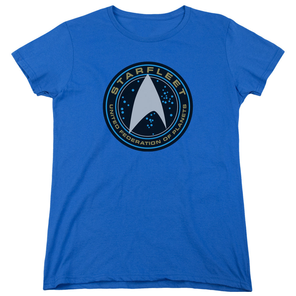 STAR TREK BEYOND/STARFLEET PATCH - S/S WOMENS TEE - ROYAL BLUE