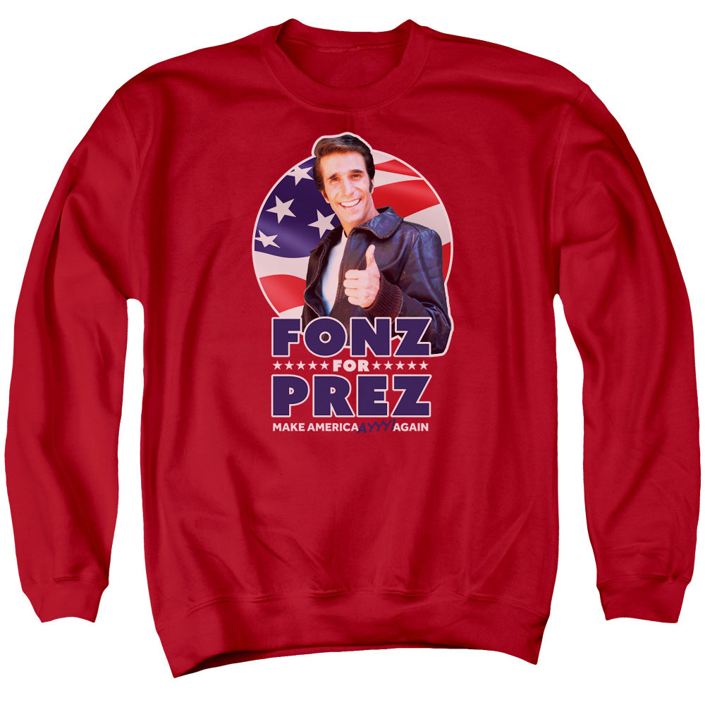 HAPPY DAYS/FONZ FOR PREZ - ADULT CREWNECK SWEATSHIRT - RED