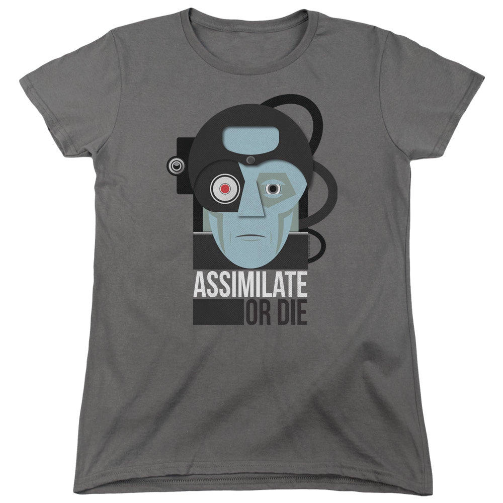 STAR TREK/ASSISMILATE OR DIE - S/S WOMENS TEE - CHARCOAL