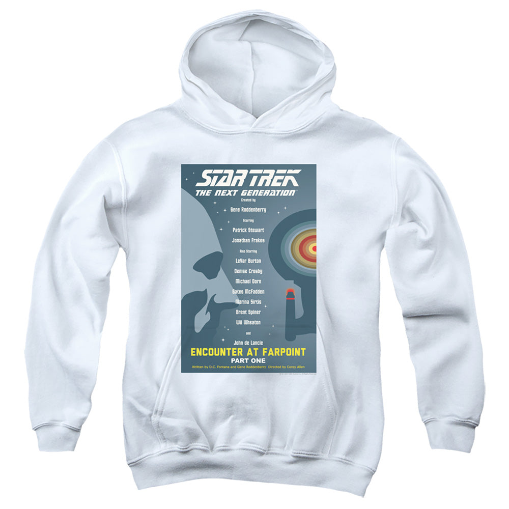 STAR TREK/TNG SEASON 1 EPISODE 1 - YOUTH PULLOVER HOODIE - WHITE