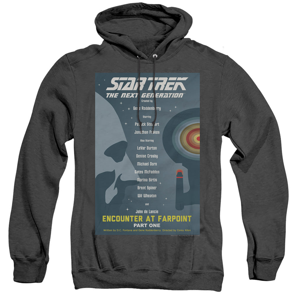 STAR TREK/TNG SEASON 1 EPISODE 1 - ADULT HEATHER HOODIE - BLACK