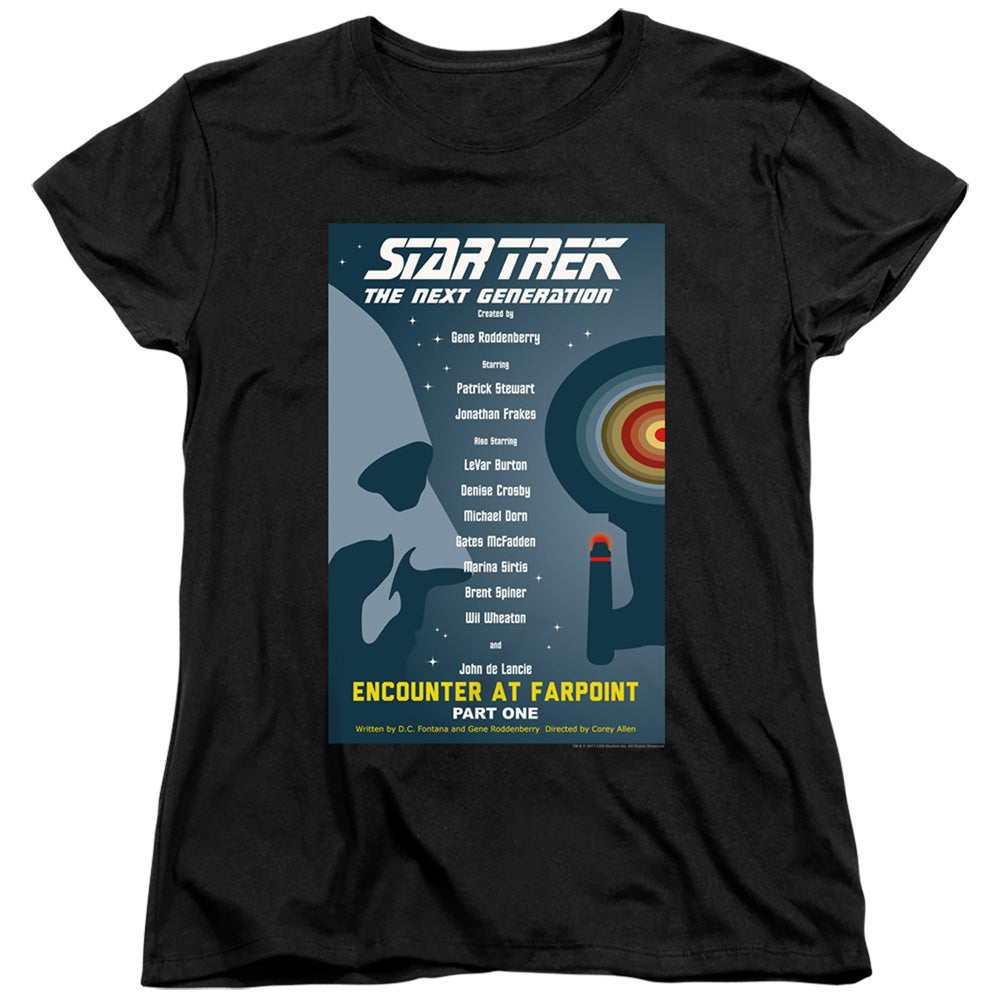 STAR TREK/TNG SEASON 1 EPISODE 1 - S/S WOMENS TEE - BLACK