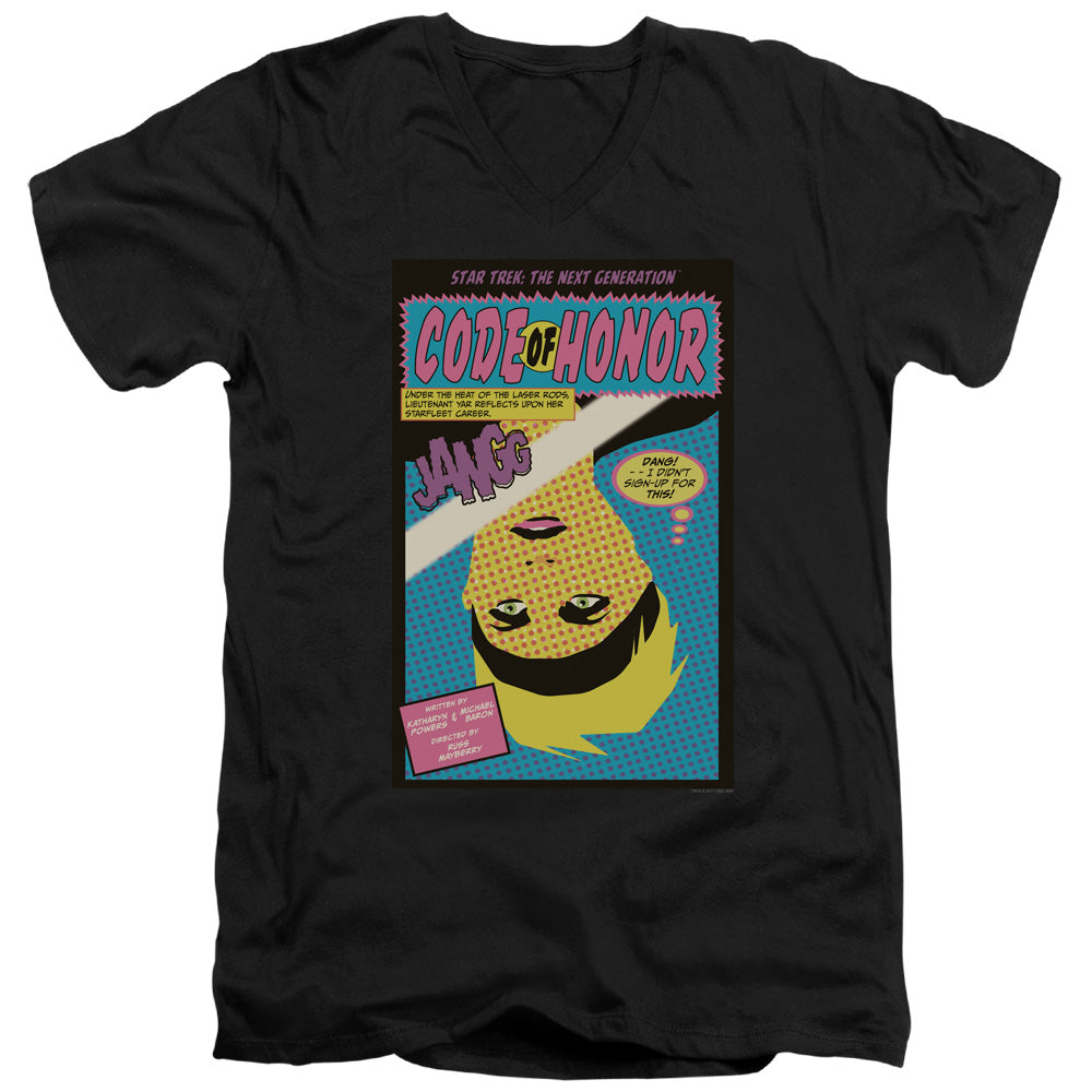 STAR TREK/TNG SEASON 1 EPISODE 4 - S/S ADULT V-NECK 30/1 - BLACK