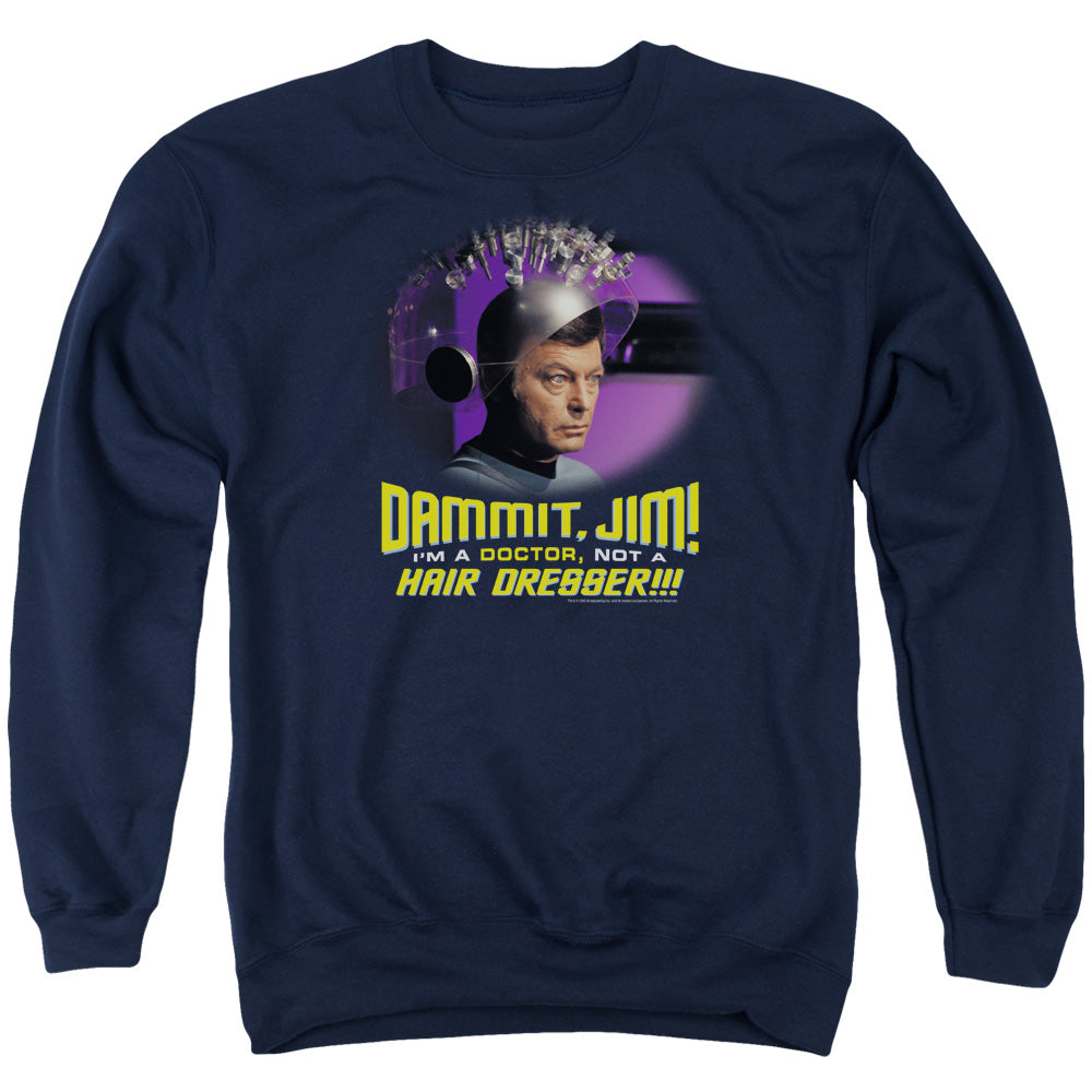 STAR TREK/NOT A HAIR DRESSER - ADULT CREWNECK SWEATSHIRT - NAVY