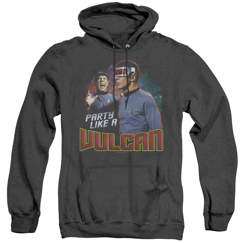 STAR TREK/PARTY LIKE A VULCAN - ADULT HEATHER HOODIE - BLACK