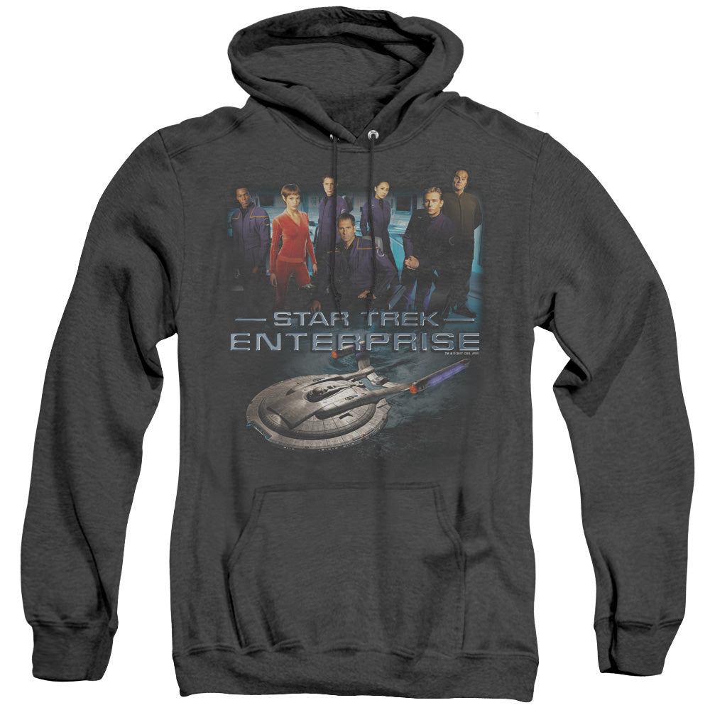 STAR TREK/ENTERPRISE CREW - ADULT HEATHER HOODIE - BLACK