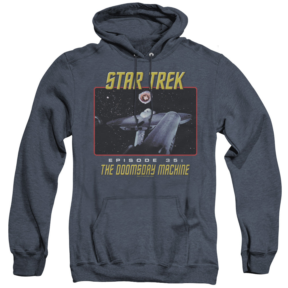 ST ORIGINAL/THE DOOMSDAY MACHINE - ADULT HEATHER HOODIE - NAVY