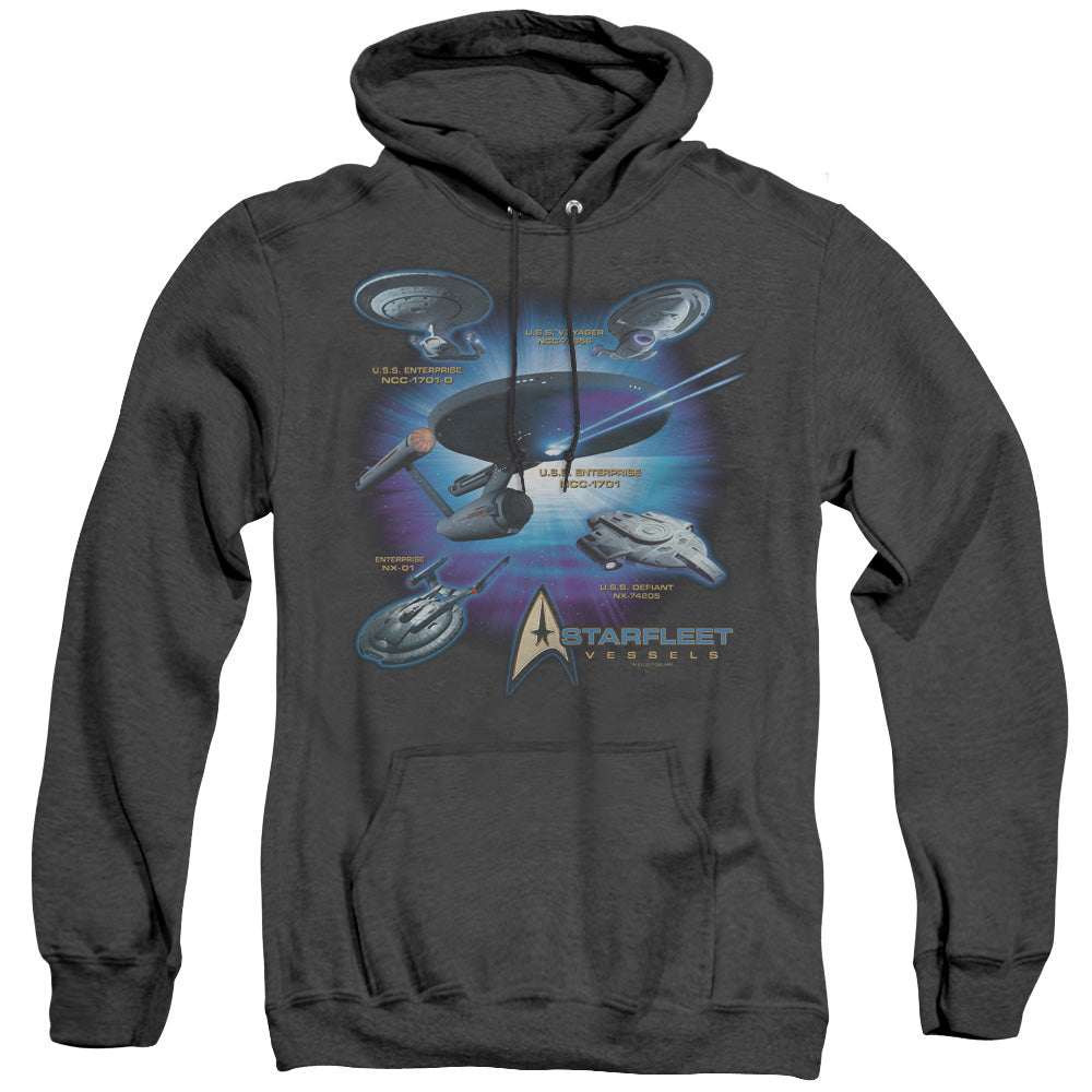 STAR TREK/STARFLEET VESSELS - ADULT HEATHER HOODIE - BLACK