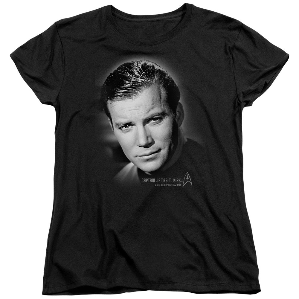 STAR TREK/CAPTAIN KIRK PORTRAIT - S/S WOMENS TEE - BLACK