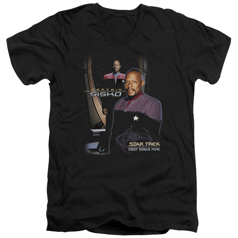 STAR TREK/CAPTAIN SISKO - S/S ADULT V-NECK 30/1 - BLACK