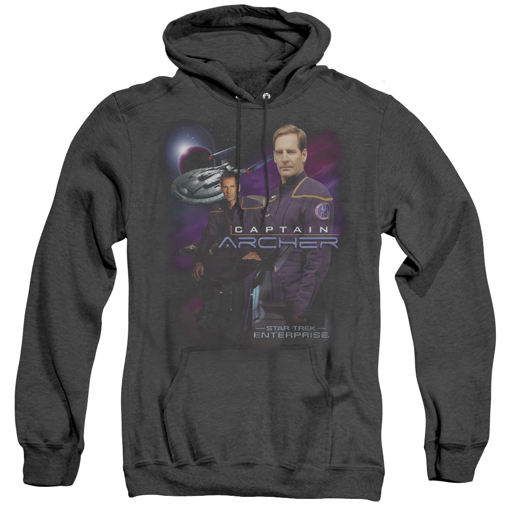 STAR TREK/CAPTAIN ARCHER - ADULT HEATHER HOODIE - BLACK