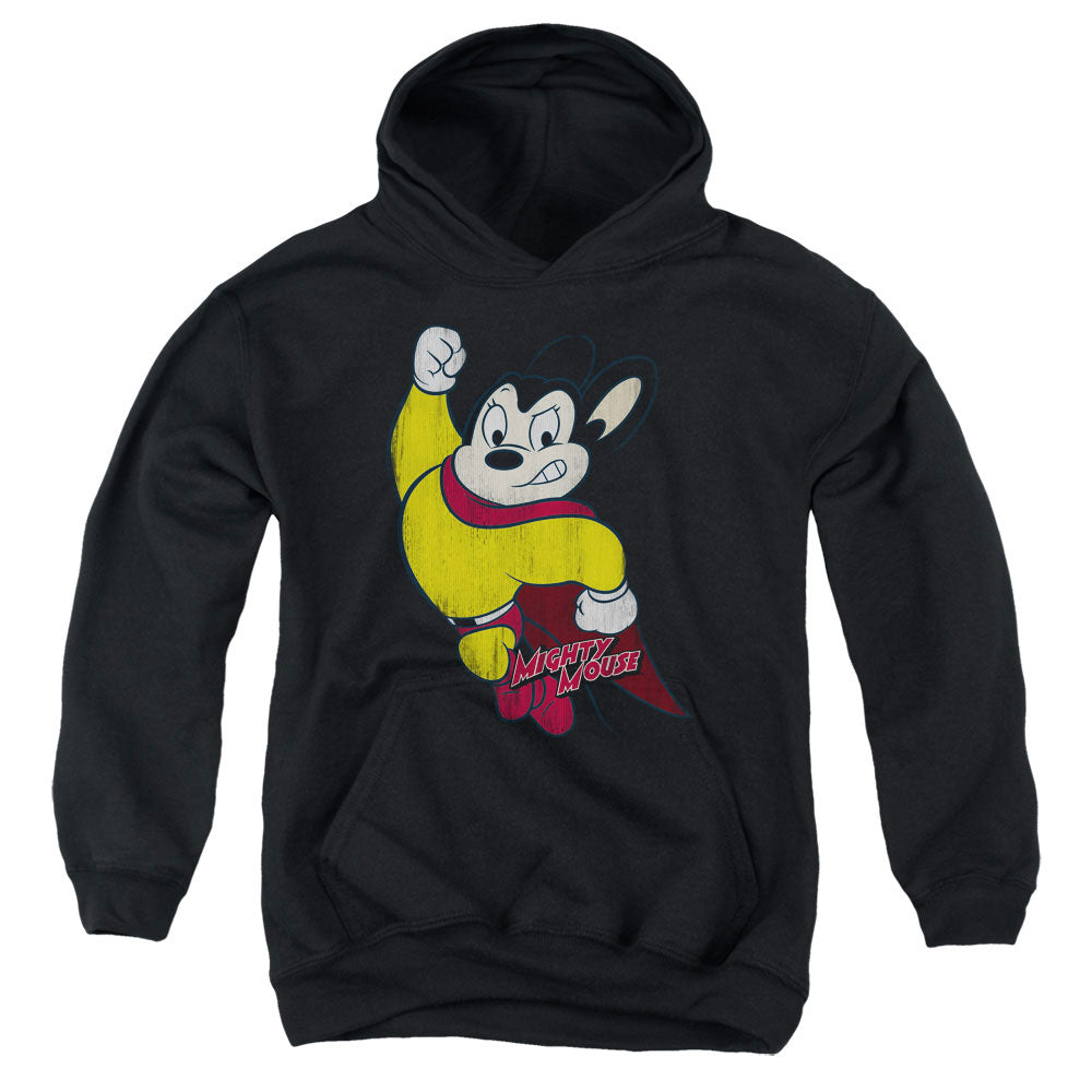 MIGHTY MOUSE/CLASSIC HERO - YOUTH PULLOVER HOODIE - BLACK