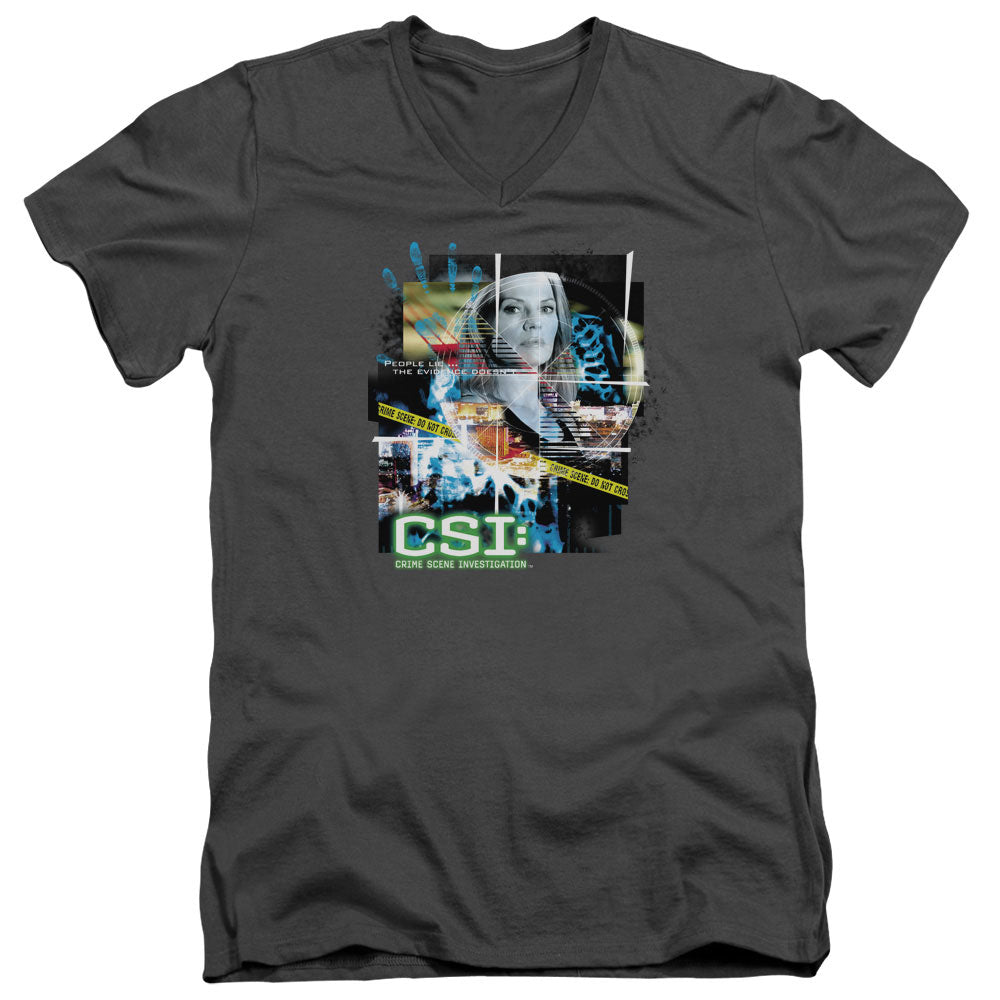 CSI/EVIDENCE COLLAGE - S/S ADULT V-NECK 30/1 - CHARCOAL