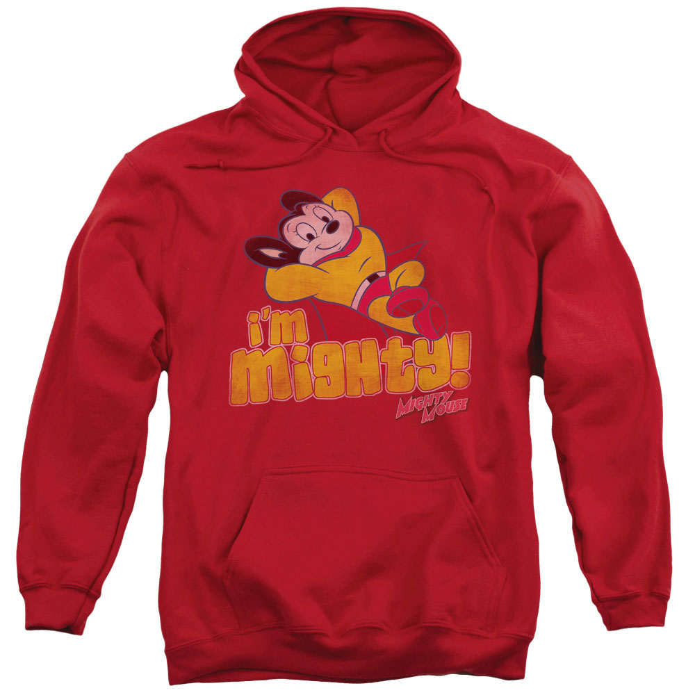 MIGHTY MOUSE/I'M MIGHTY - ADULT PULLOVER HOODIE - RED