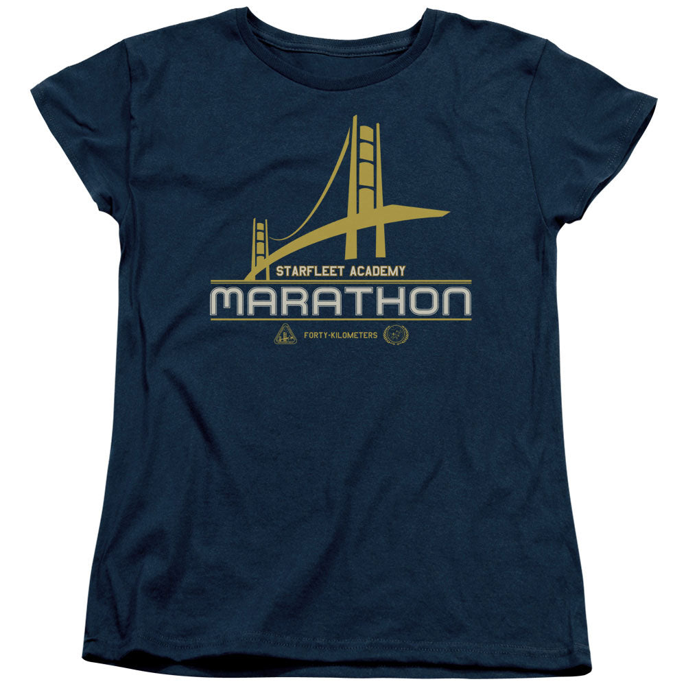 STAR TREK/MARATHON LOGO - S/S WOMENS TEE - NAVY