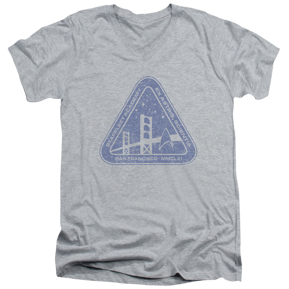 STAR TREK/DISTRESSED LOGO - S/S ADULT V-NECK 30/1 - ATHLETIC HEATHER