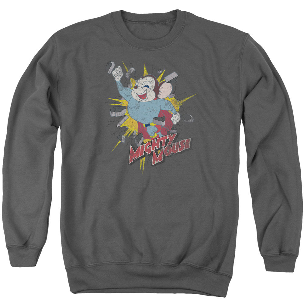 MIGHTY MOUSE/BREAK THROUGH - ADULT CREWNECK SWEATSHIRT - CHARCOAL