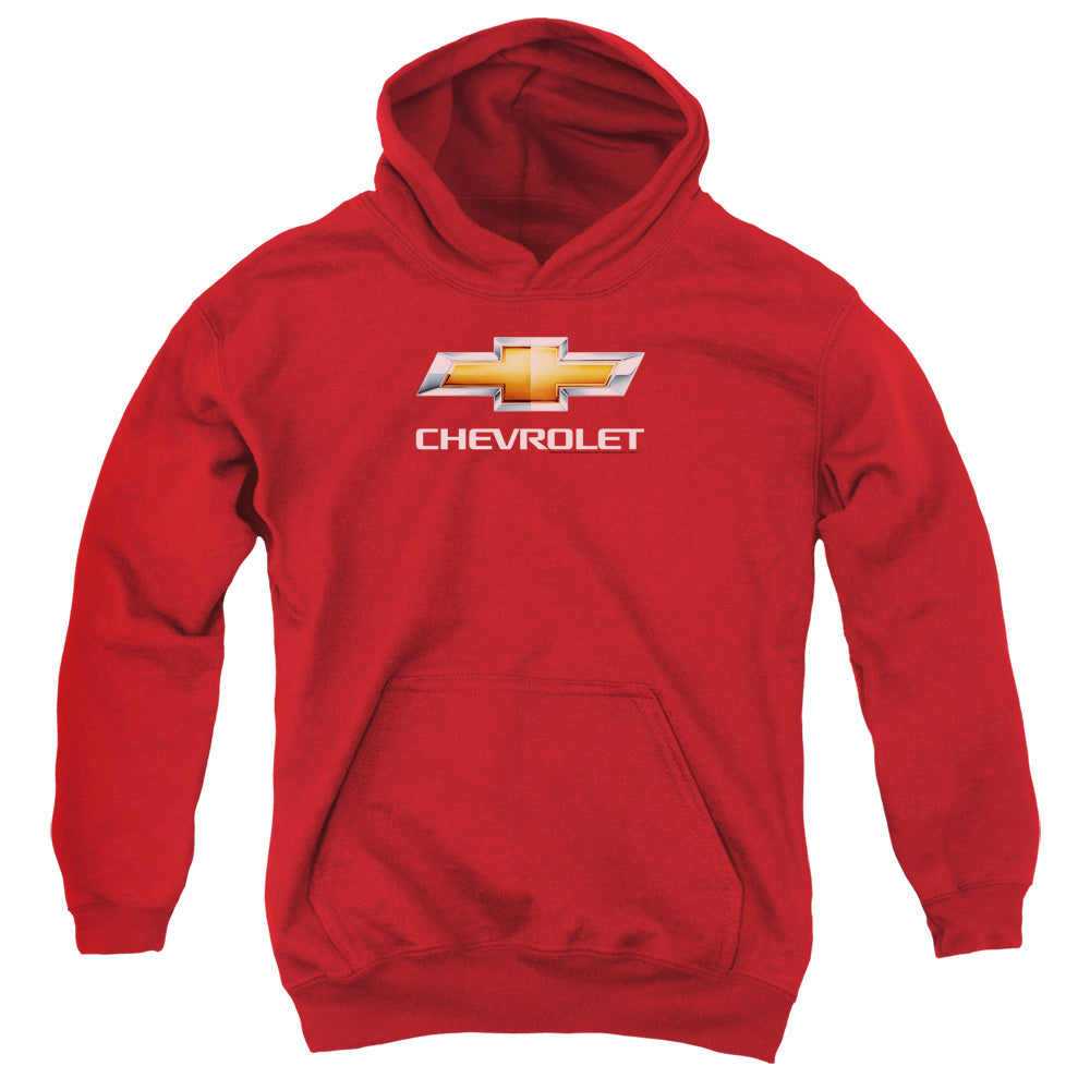 CHEVROLET/CHEVY BOWTIE STACKED - YOUTH PULLOVER HOODIE - RED