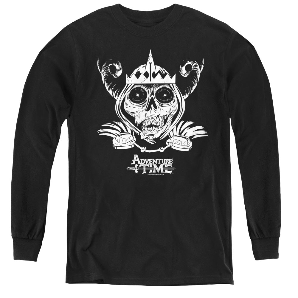 ADVENTURE TIME/SKULL FACE - YOUTH LONG SLEEVE TEE - BLACK