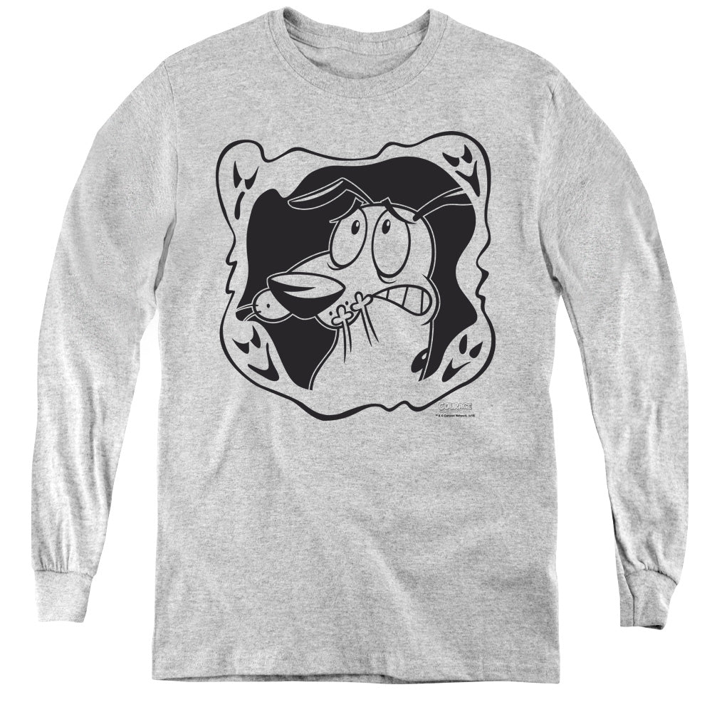 COURAGE THE COWARDLY DOG/GHOST FRAME - YOUTH LONG SLEEVE TEE - ATHLETIC HEATHER