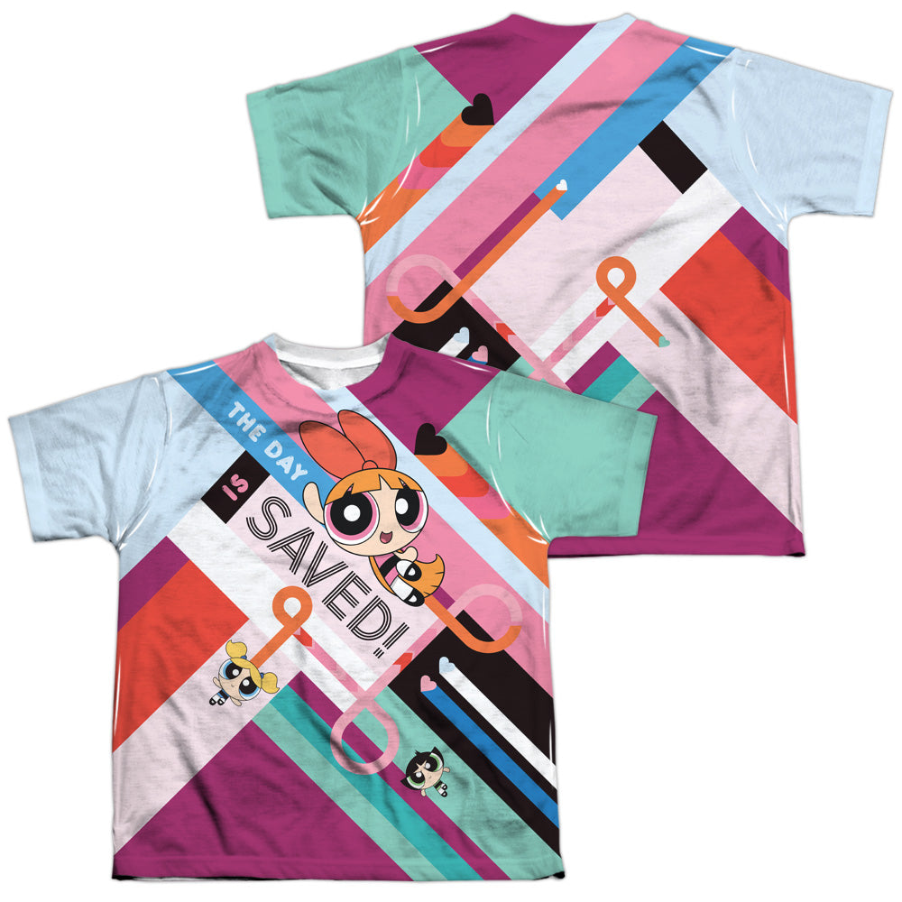 POWERPUFF GIRLS/THE DAY IS SAVED (FRONT/BACK PRINT) - S/S YOUTH POLY CREW - MULTI