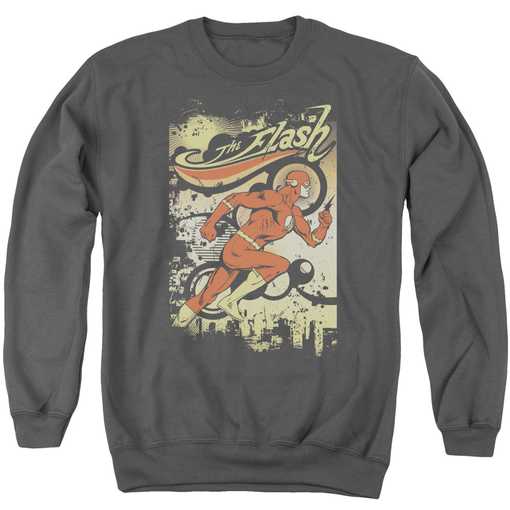 DC FLASH/JUST PASSING THROUGH - ADULT CREWNECK SWEATSHIRT - CHARCOAL