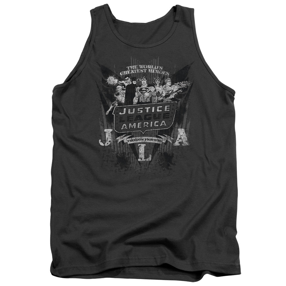 DC/GREATEST HEROES - ADULT TANK - CHARCOAL