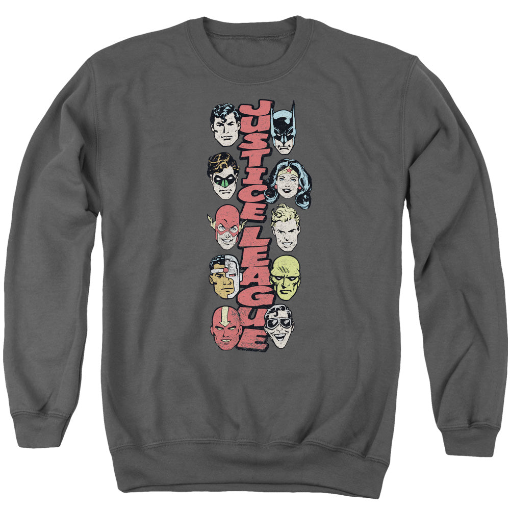 DC/STACKED JUSTICE - ADULT CREWNECK SWEATSHIRT - CHARCOAL