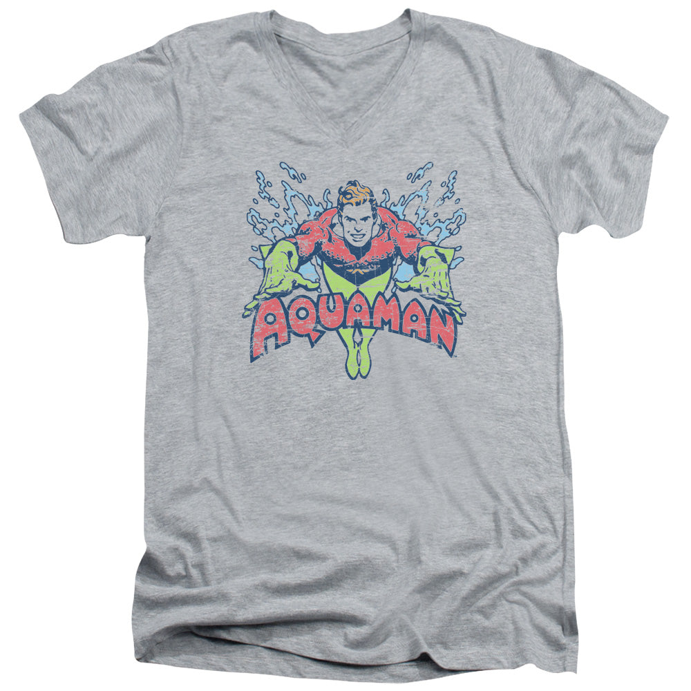 DC/AQUAMAN SPLISH SPLASH - S/S ADULT V-NECK 30/1 - ATHLETIC HEATHER