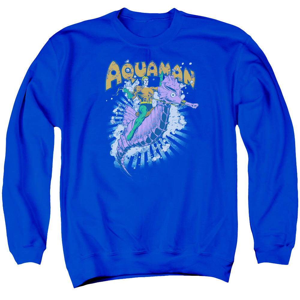 DC/AQUAMAN RIDE FREE - ADULT CREWNECK SWEATSHIRT - ROYAL BLUE