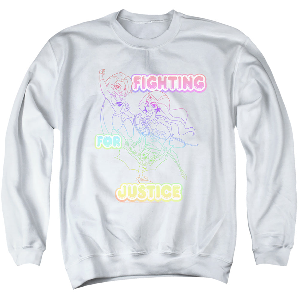 DC SUPERHERO GIRLS/FIGHTING FOR JUSTICE - ADULT CREWNECK SWEATSHIRT - WHITE
