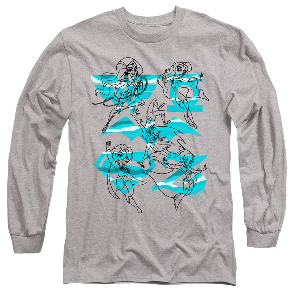 DC SUPERHERO GIRLS/LINE ART GROUP - L/S ADULT 18/1 - ATHLETIC HEATHER