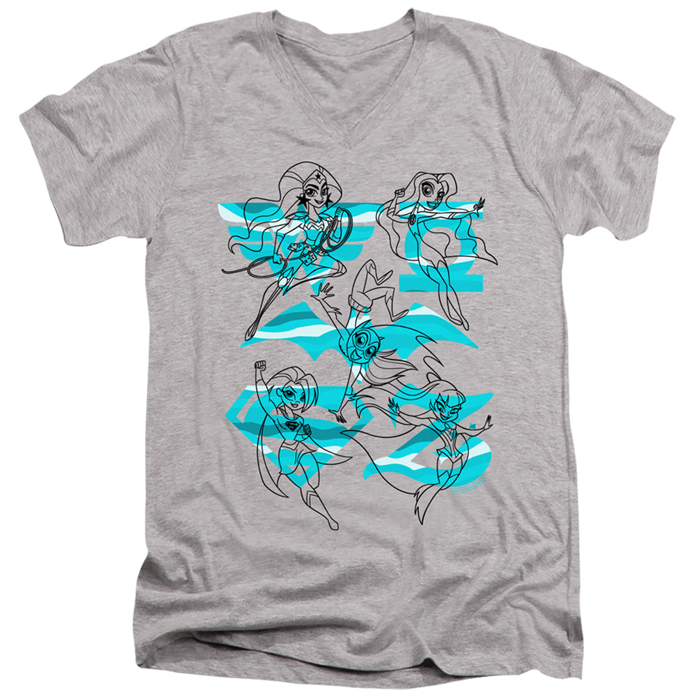 DC SUPERHERO GIRLS/LINE ART GROUP - S/S ADULT V-NECK 30/1 - ATHLETIC HEATHER