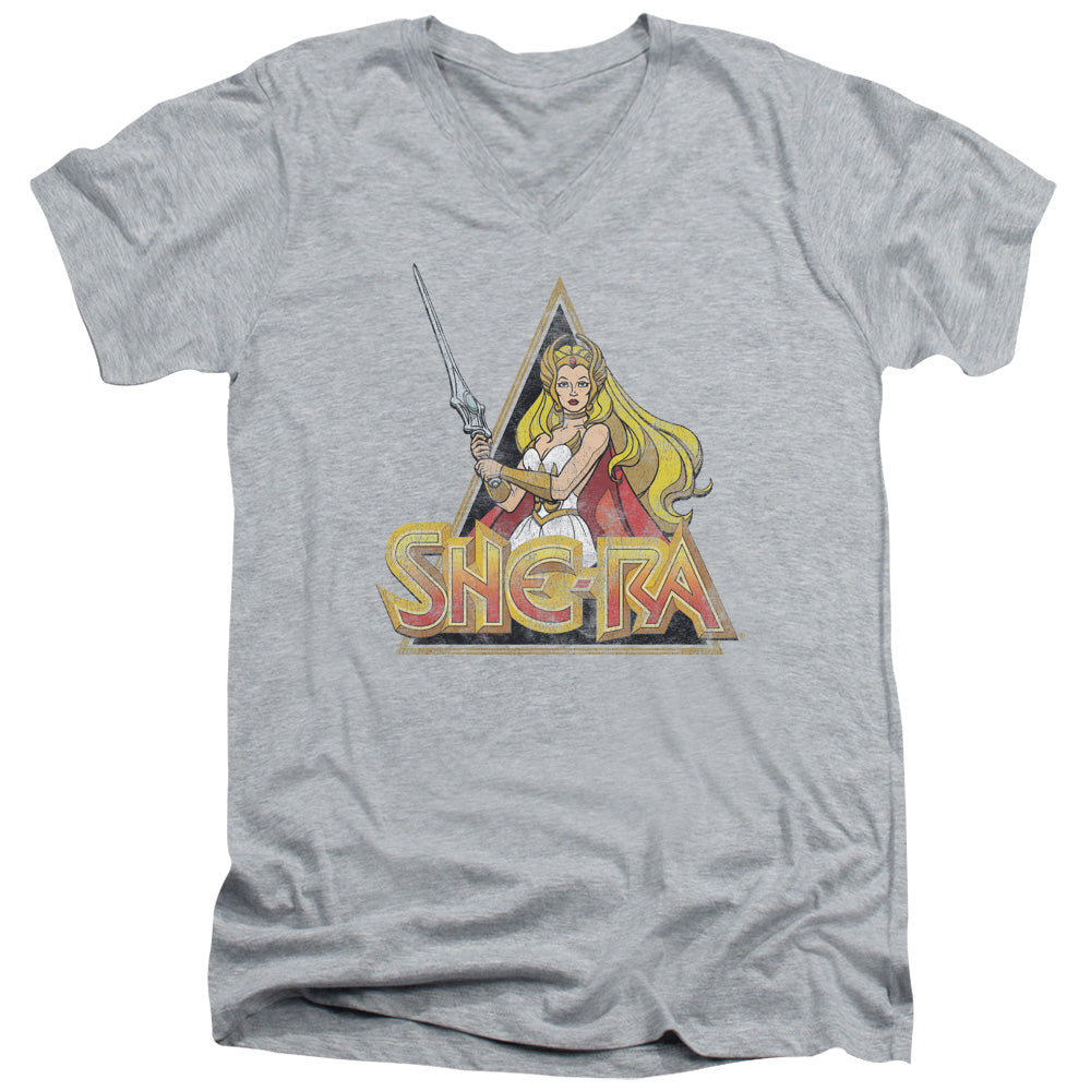 SHE RA/ROUGH RA - S/S ADULT V-NECK 30/1 - ATHLETIC HEATHER