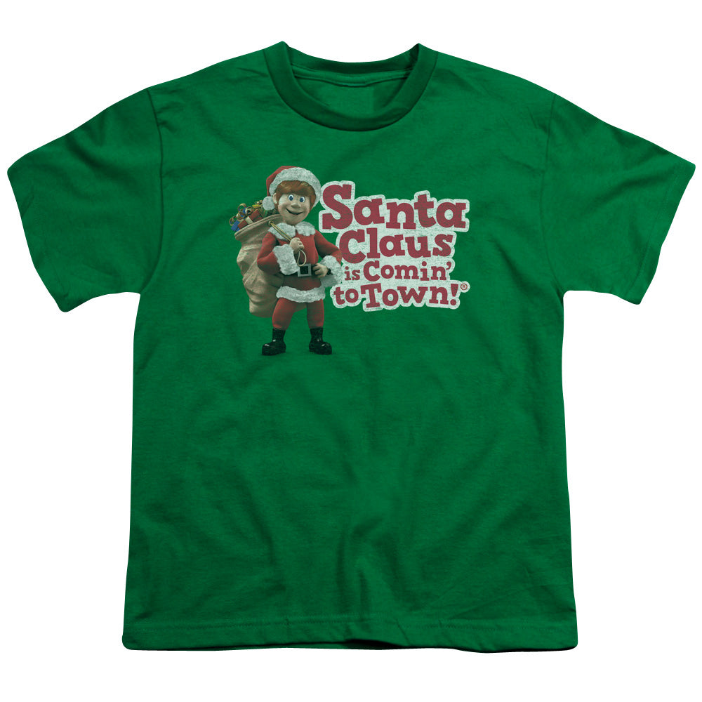 SANTA CLAUS IS COMIN TO TOWN/SANTA LOGO - S/S YOUTH 18/1 - KELLY GREEN