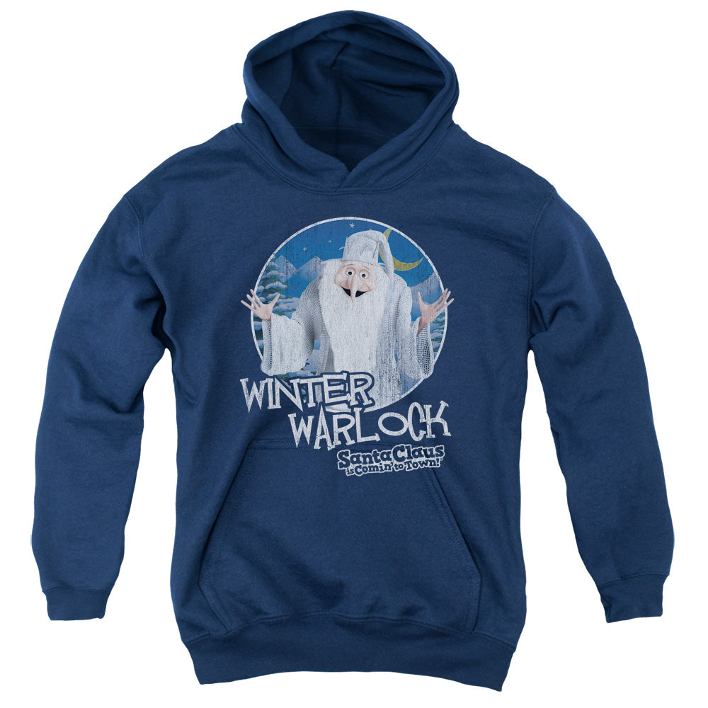 SANTA CLAUS IS COMIN TO TOWN/WINTER WARLOCK - YOUTH PULLOVER HOODIE - NAVY