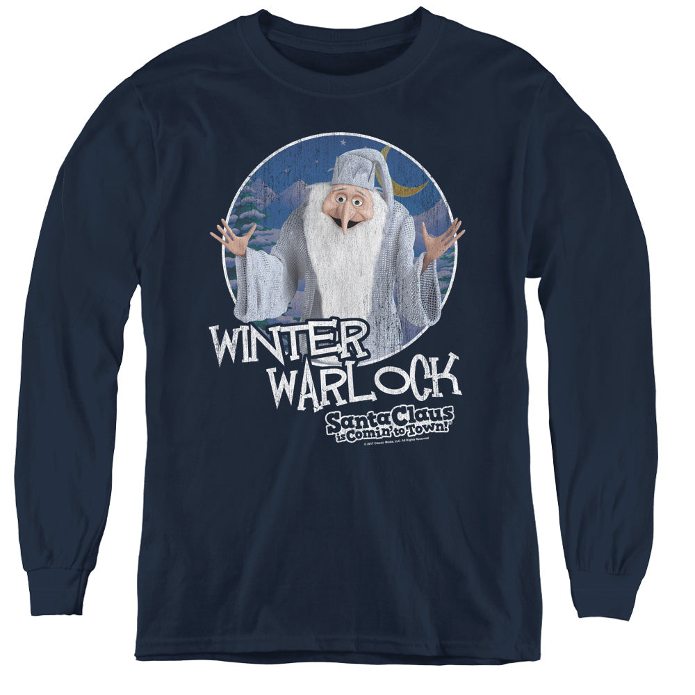 SANTA CLAUS IS COMIN TO TOWN/WINTER WARLOCK - YOUTH LONG SLEEVE TEE - NAVY