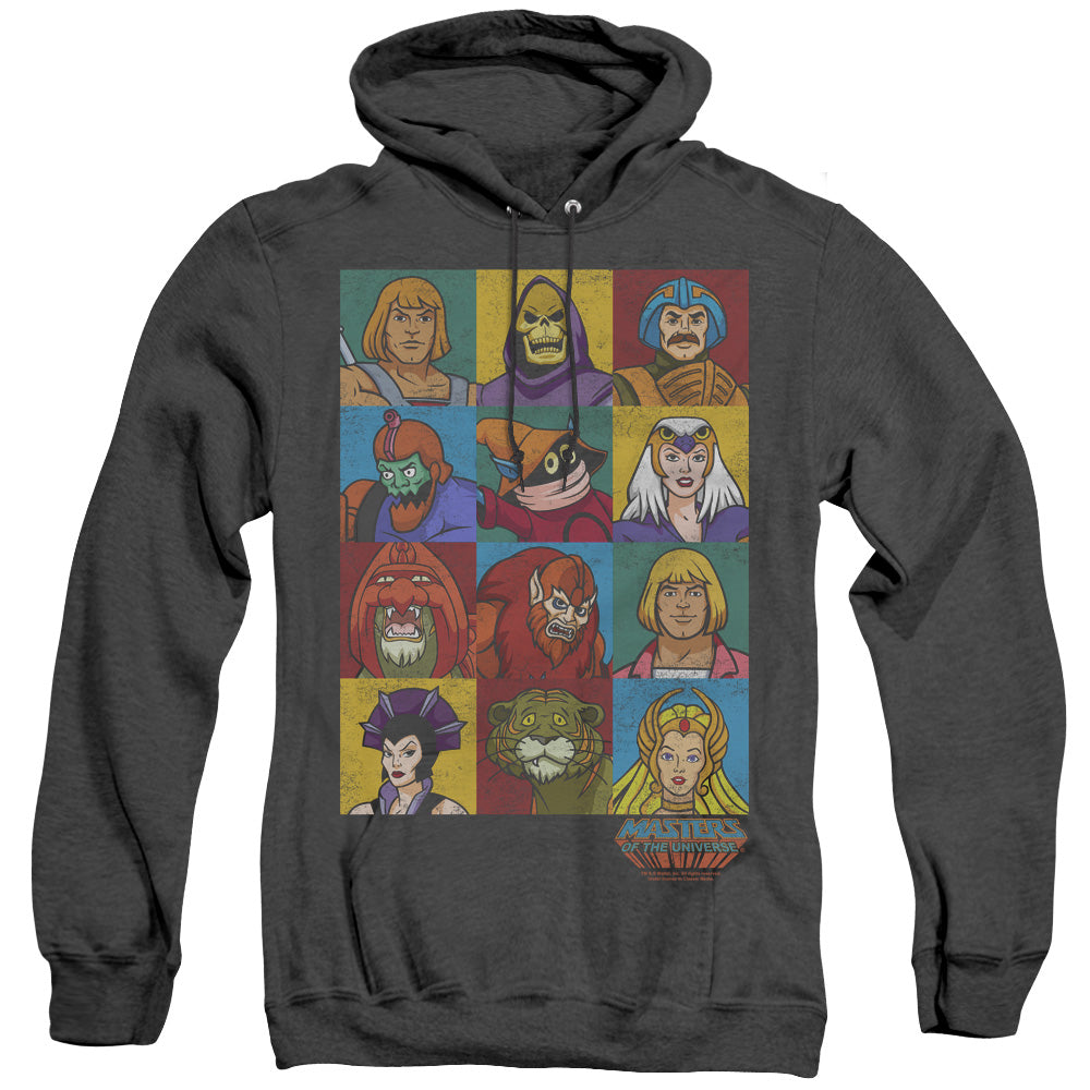 MASTERS OF THE UNIVERSE/CHARACTER HEADS - ADULT HEATHER HOODIE - BLACK