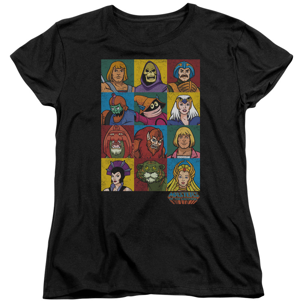 MASTERS OF THE UNIVERSE/CHARACTER HEADS - S/S WOMENS TEE - BLACK