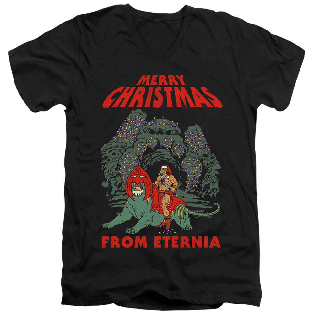 MASTERS OF THE UNIVERSE/ETERNIA CHRISTMAS - S/S ADULT V-NECK 30/1 - BLACK