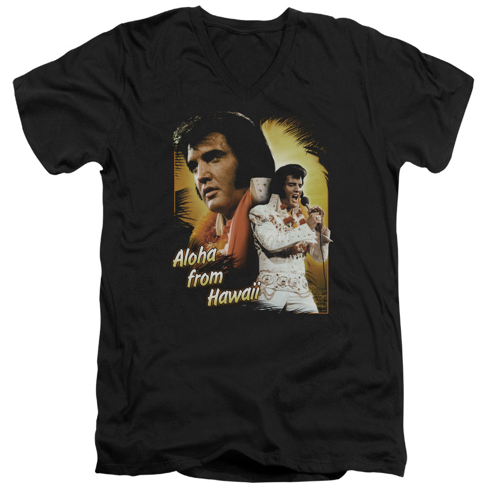 ELVIS PRESLEY/ALOHA - S/S ADULT V-NECK 30/1 - BLACK