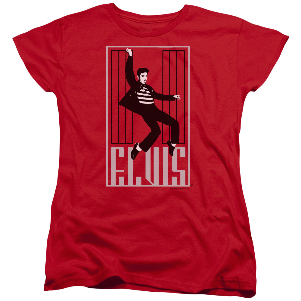 ELVIS PRESLEY/ONE JAILHOUSE - S/S WOMENS TEE - RED
